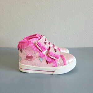 Peppa Pig High Top Toddler Girls Sz 9 Pink Sparkle Sneakers zipper and Velcro